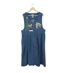 Vintage Casual Works Large Denim Teacher Dress Quilted Modest Jean Womens READ